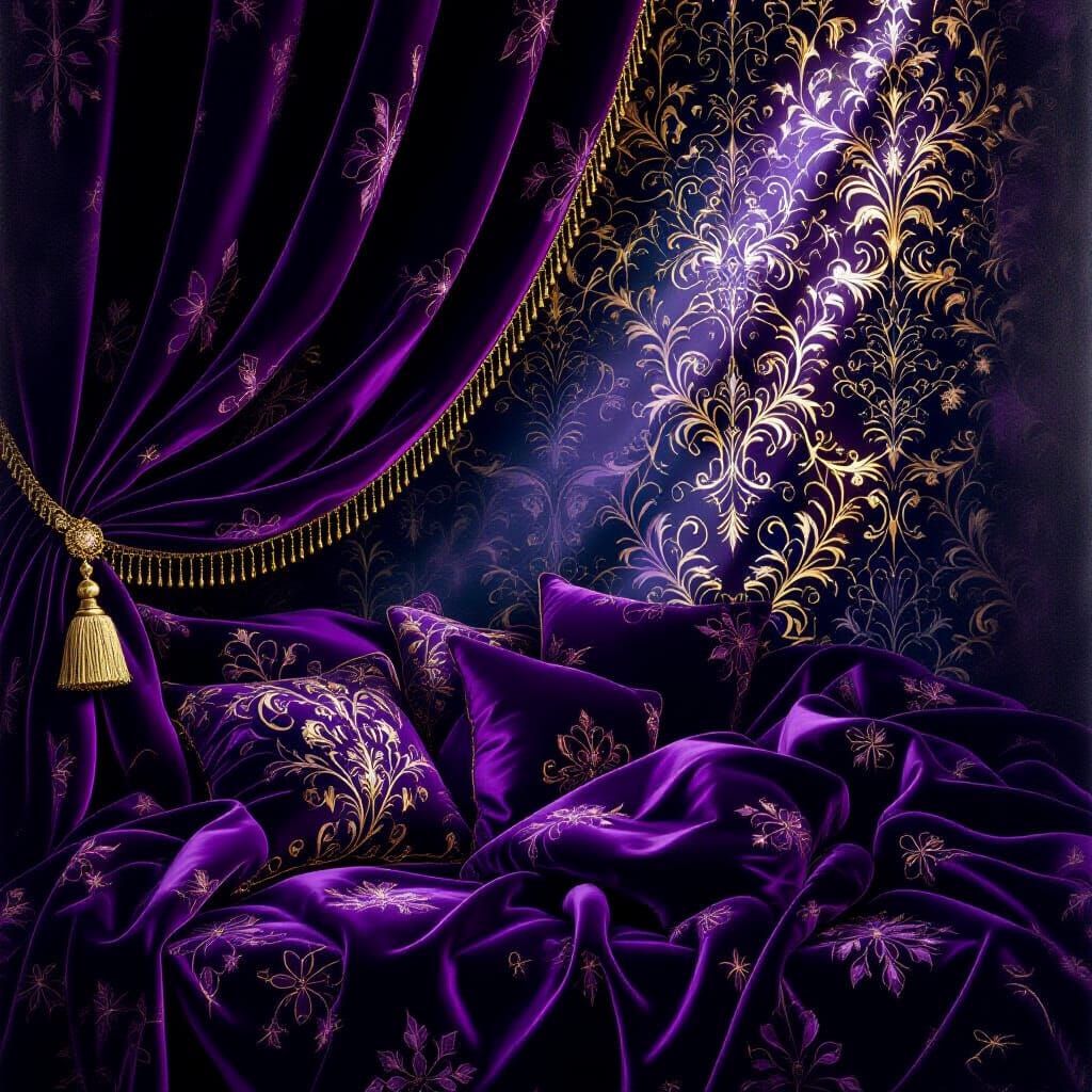 Violet Opulence Displayed with Gold Filigree and Velvet