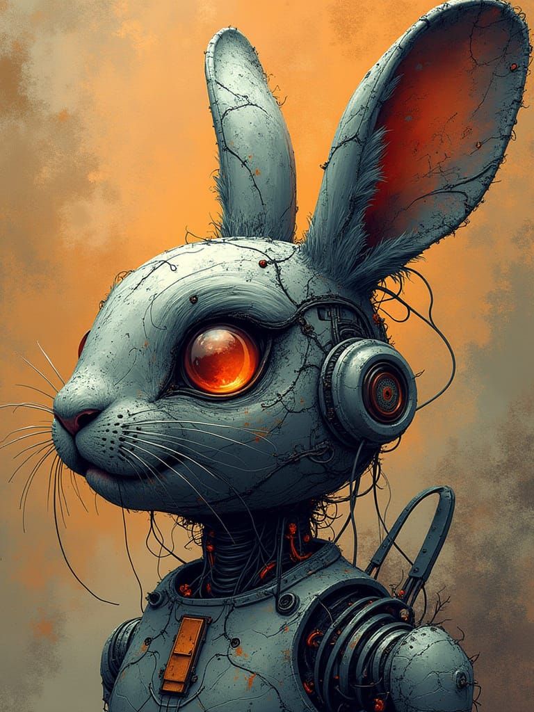 Steampunk Futuristic Terminator Bunny with 3D Shading