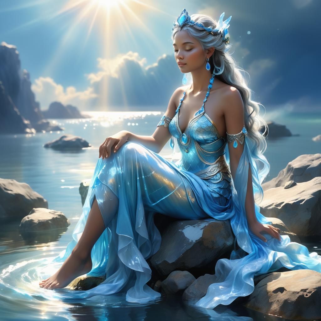 Water Goddess with Silver Tail in Divine Light