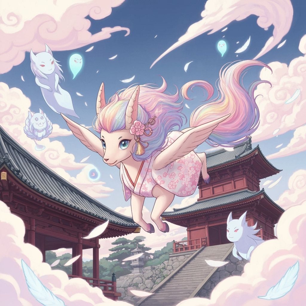 Anime Kirin Soars Above Kyoto Temple