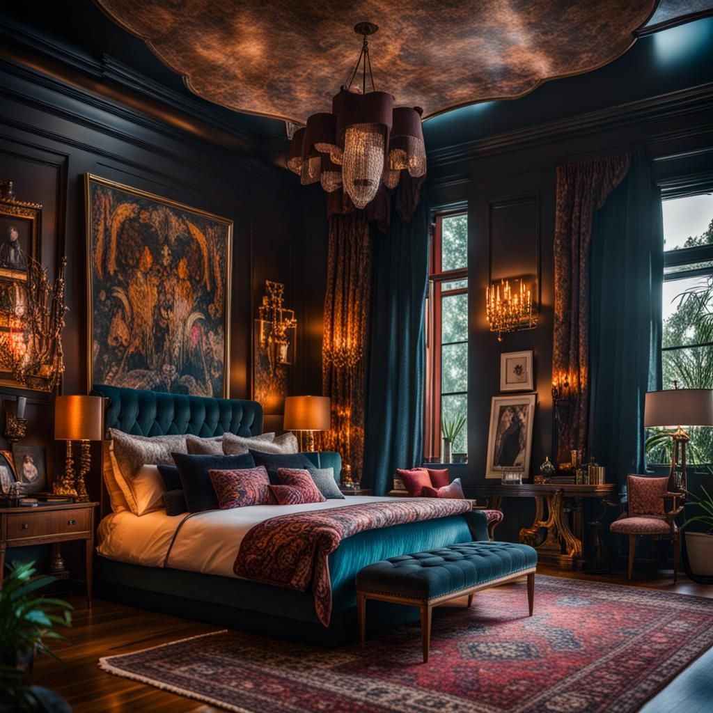 Moody Maximalist Bedroom in Professional Photography Style
