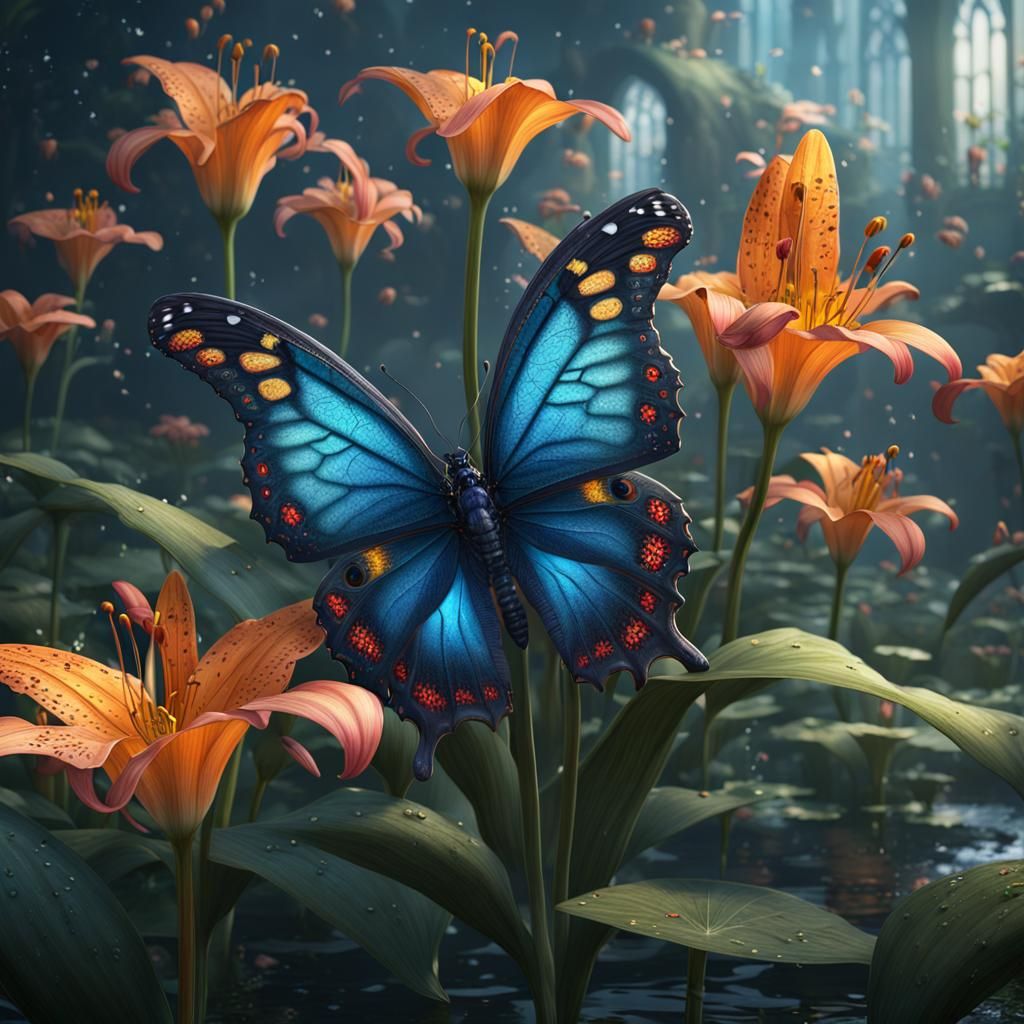 Detailed Lily Butterfly Fantasy Concept Art