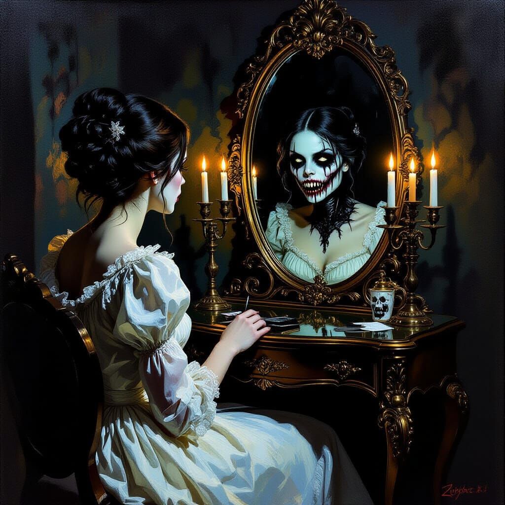 Victorian Woman's Horrifying Mirror Reflection