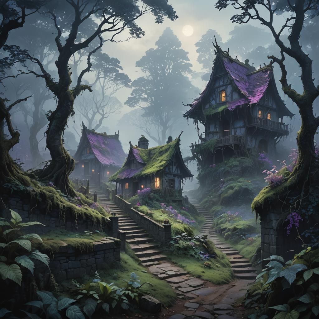 Eerie Misty Forest Path to Forgotten Village