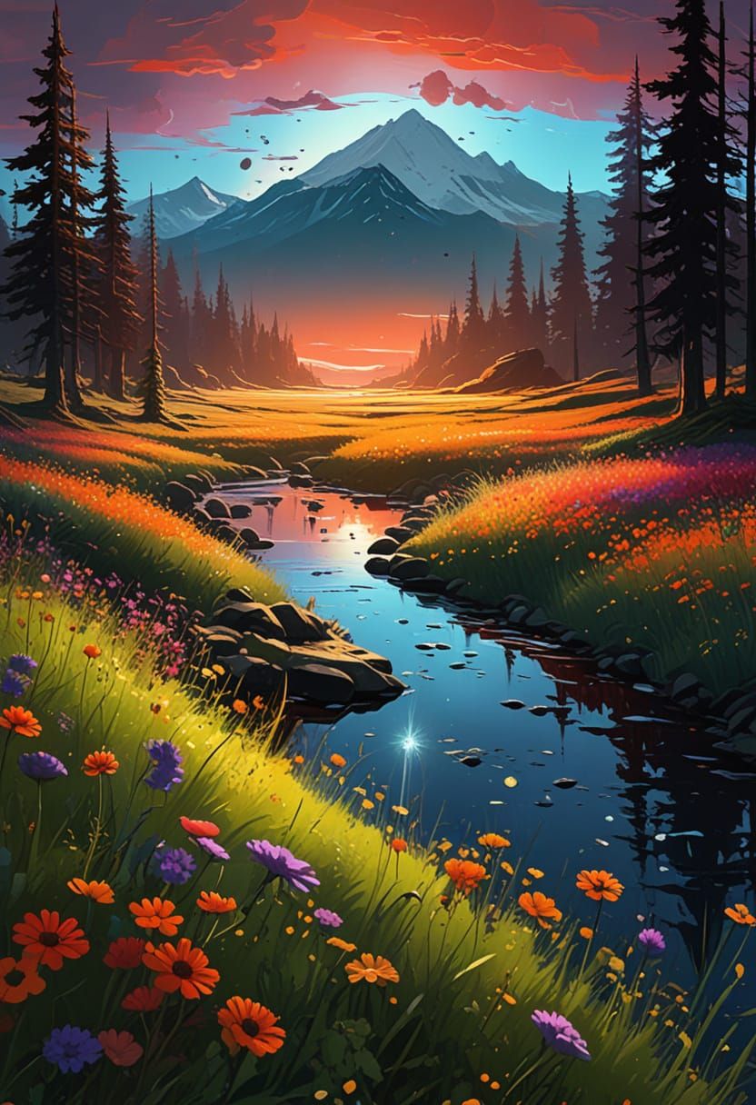 Garden Scene in Vibrant Colors, Inspired by Impressionism