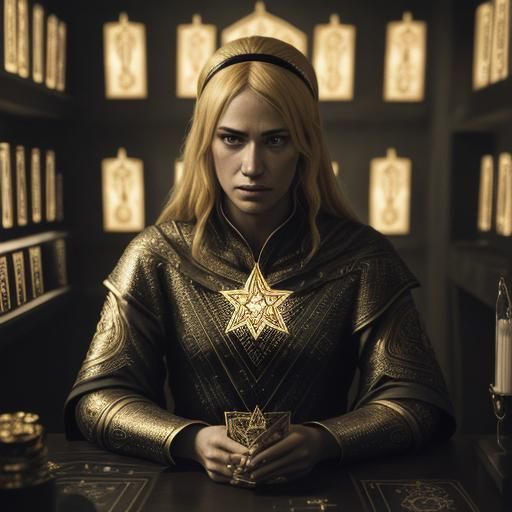 Mystical Blonde with Phoenix Tarot Cards