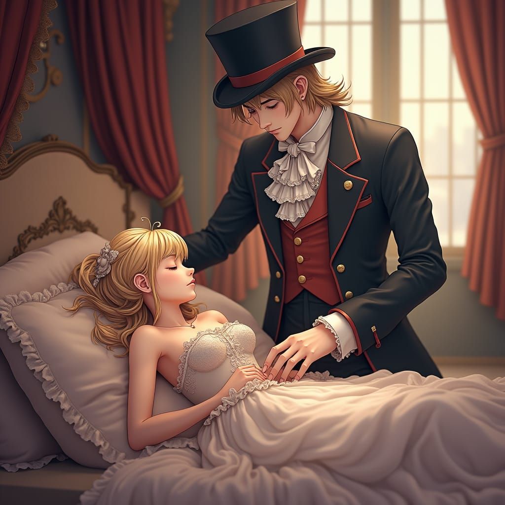 Victorian Fairy Sleeps as Friend Tucks Her In