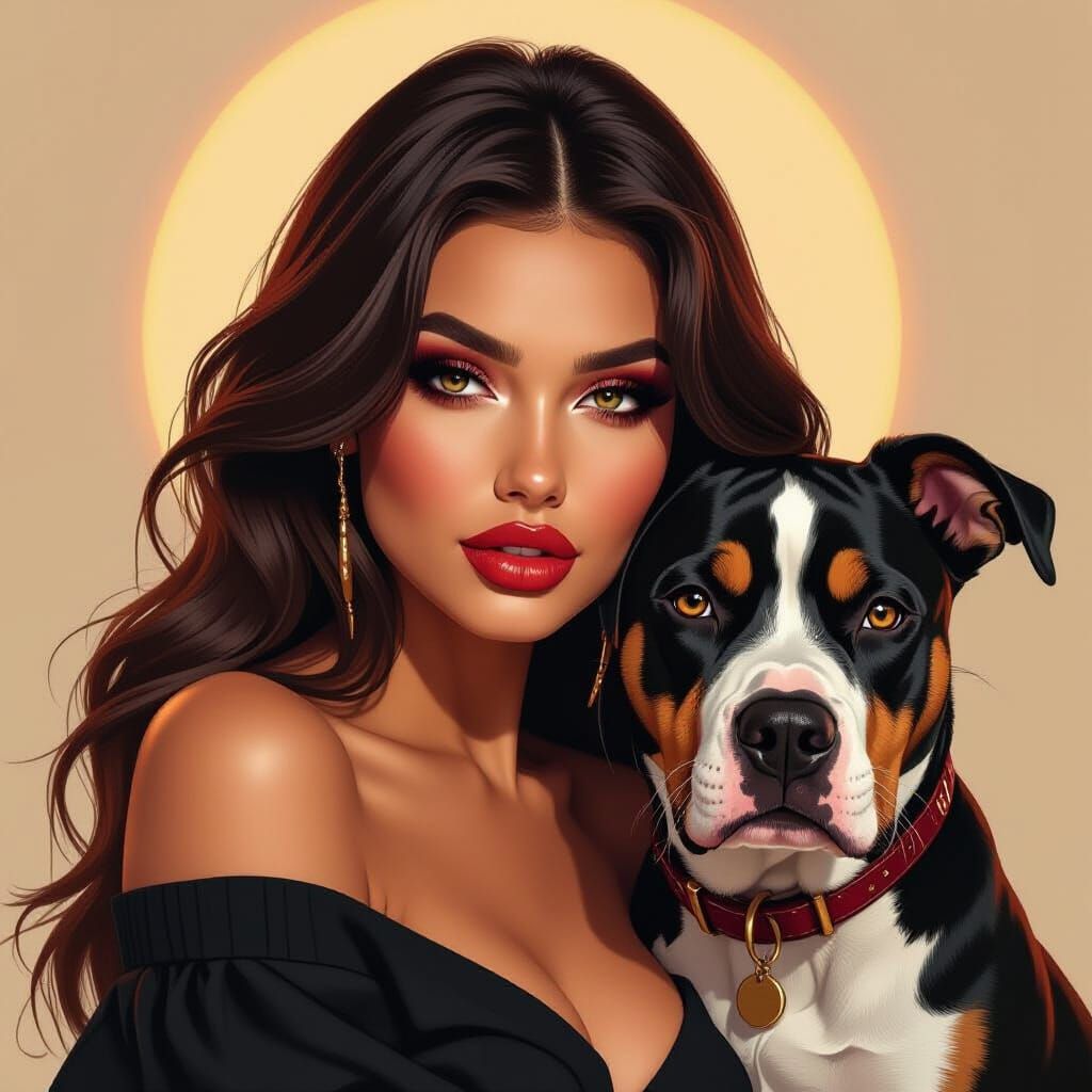 Stunning Woman and Amstaff Dog in Dramatic Portrait