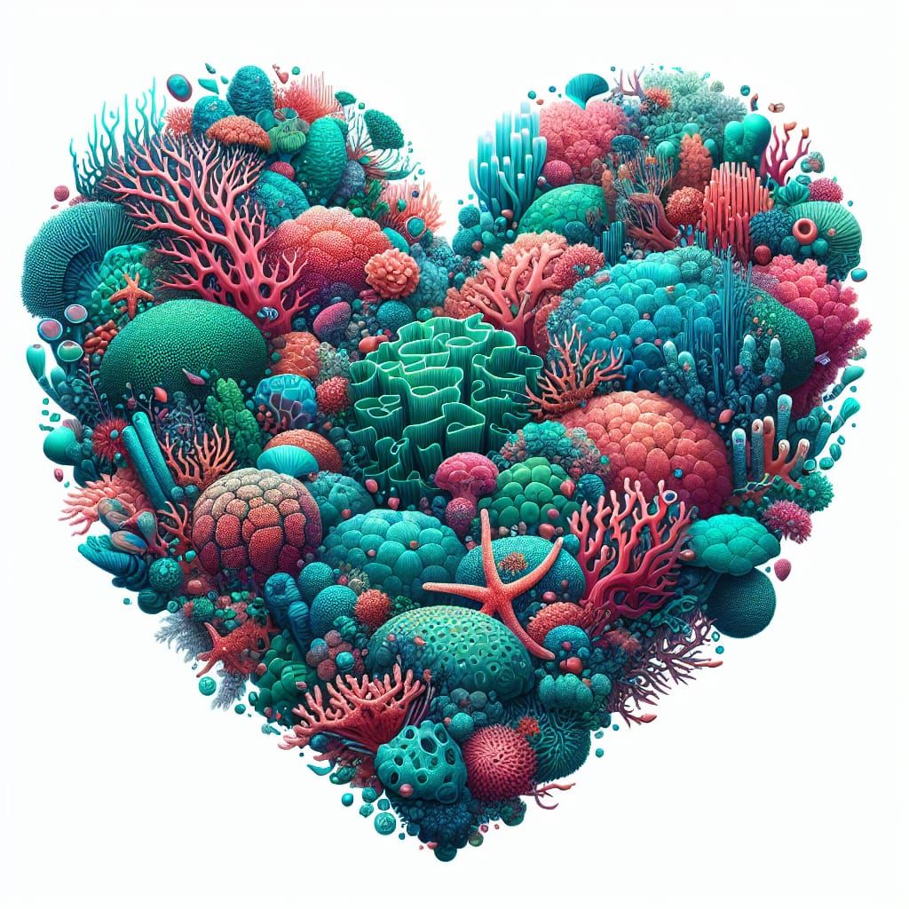 Vibrant Coral Reef Heart Digital Artwork