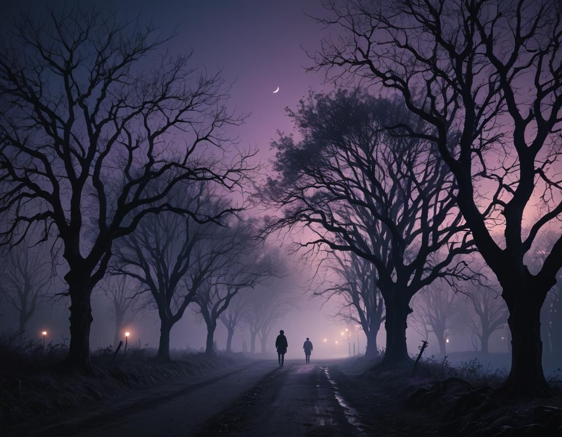 Night Walker on Lonely Path in Cinematic Style