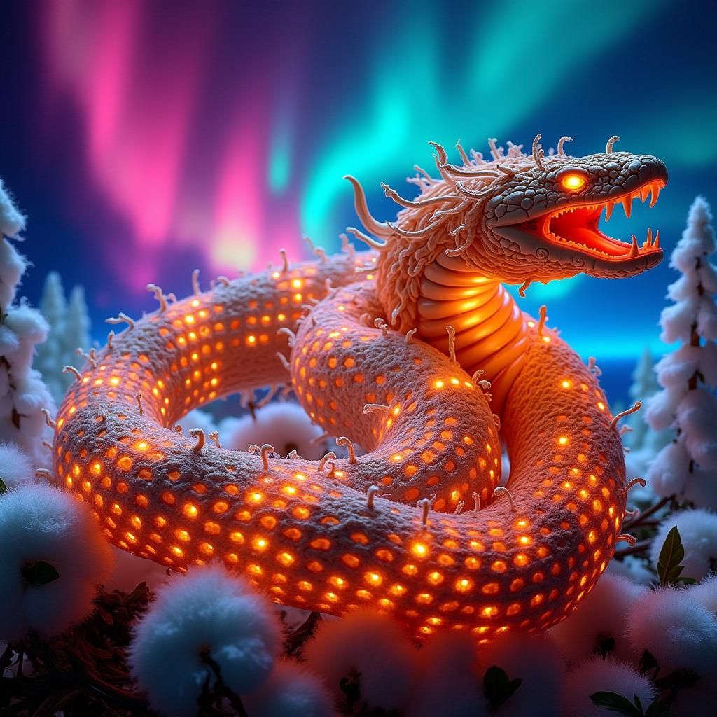 Surreal Fingerpunk Snake in Aurora Borealis Light