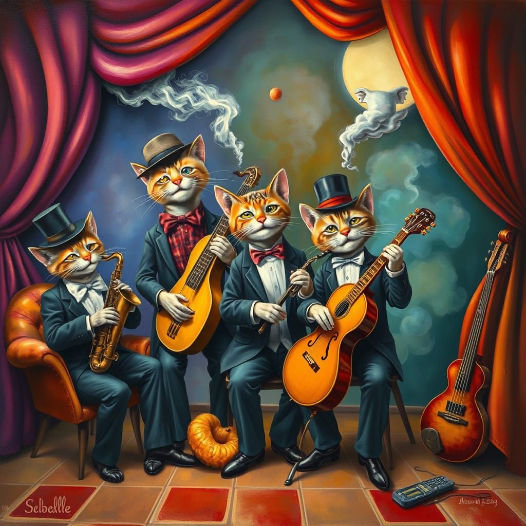 Felines in a Fantastical Jazz Ensemble