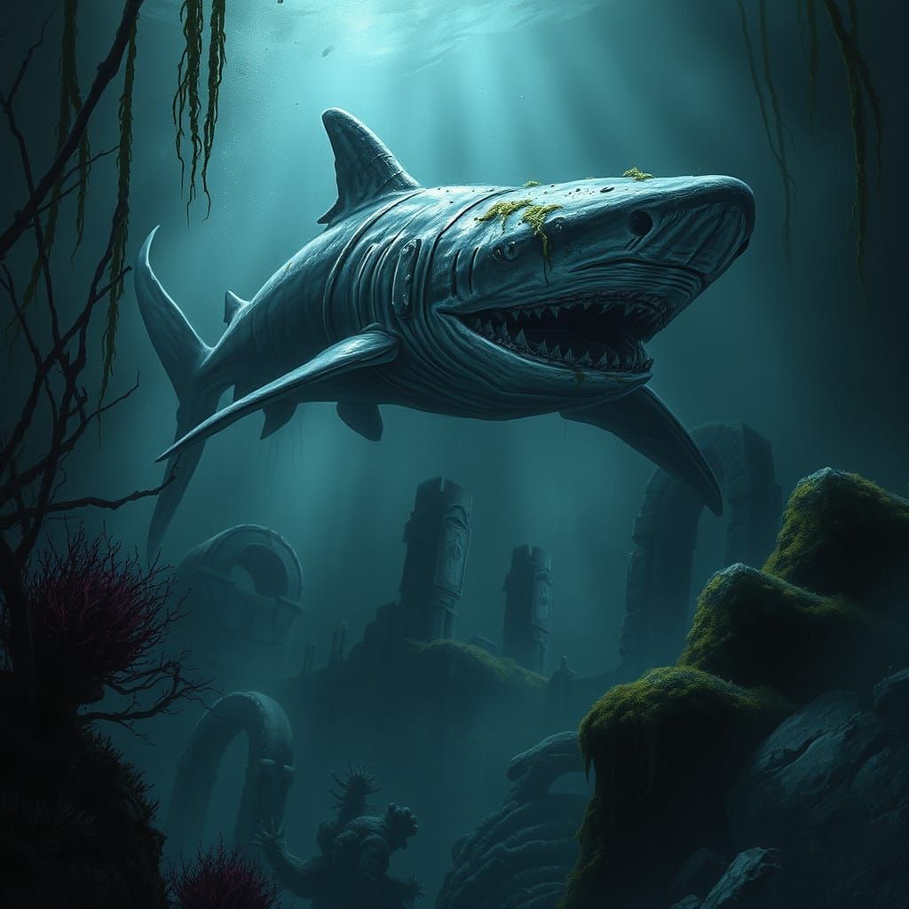 Dark Fantasy Deep-Sea Zombie Hammerhead Shark in Mysterious ...
