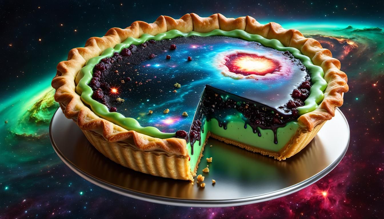 Cosmic Galaxy Pie Slice in Hyperrealistic Style