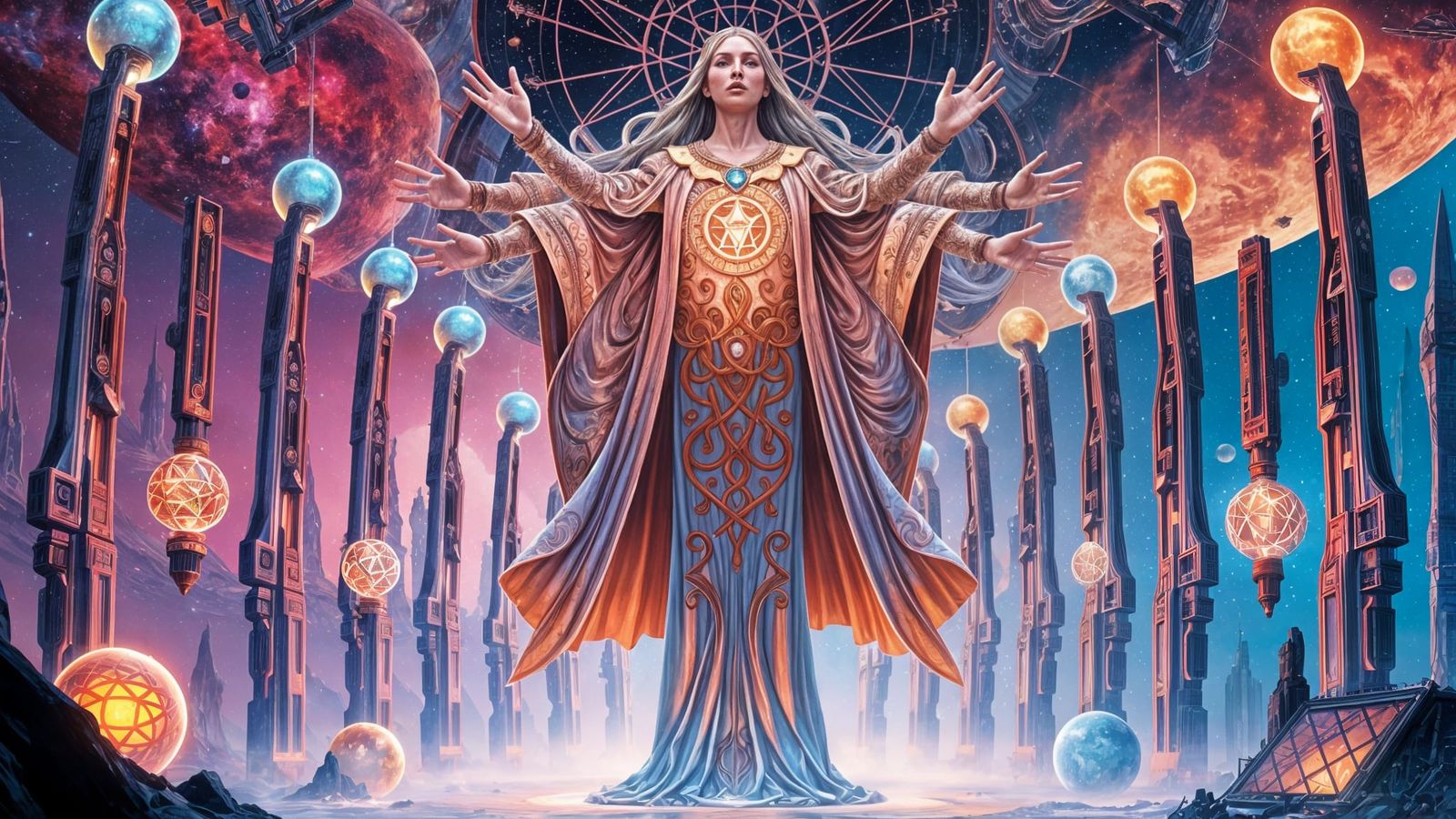 Cosmic Realization of Ancient Wisdom, Futuristic Tapestry of...