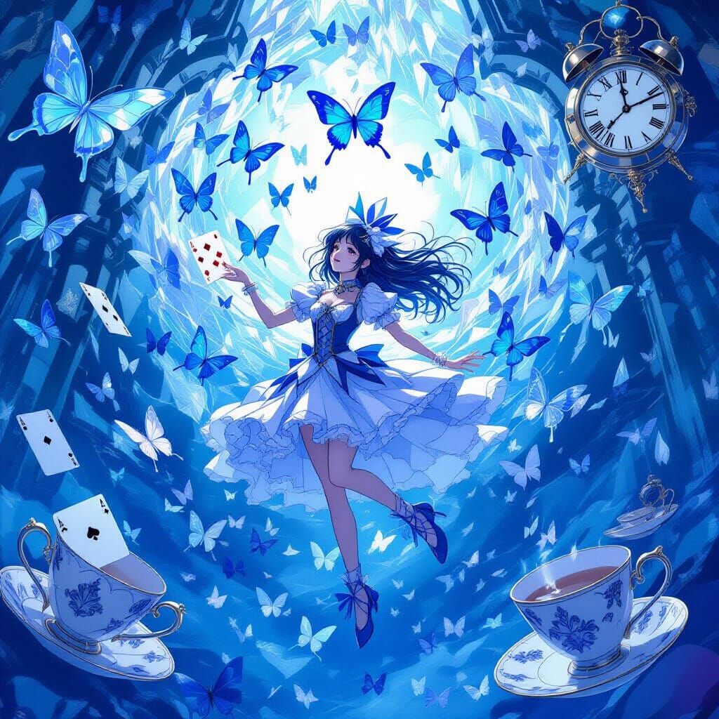 Alice in Wonderland Amidst Crystal Butterflies