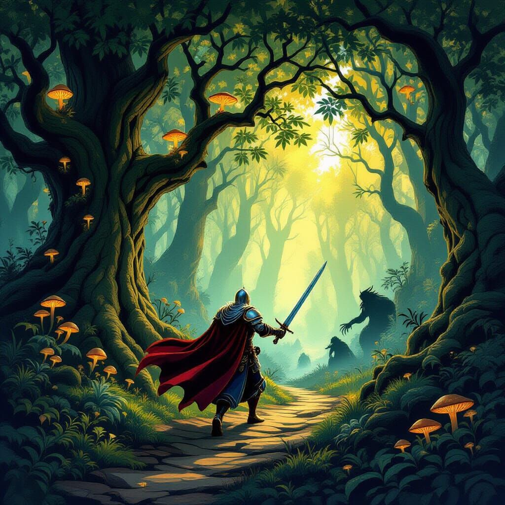 Knight's Enchanted Forest Adventure in Fairy Tale Style