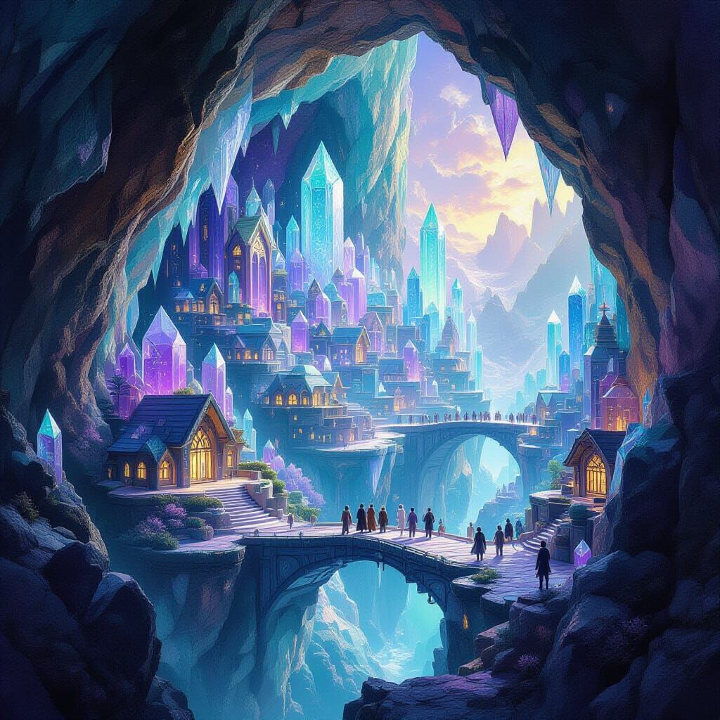 Hidden Geode City with Crystalline Skyscrapers, Hyperrealism