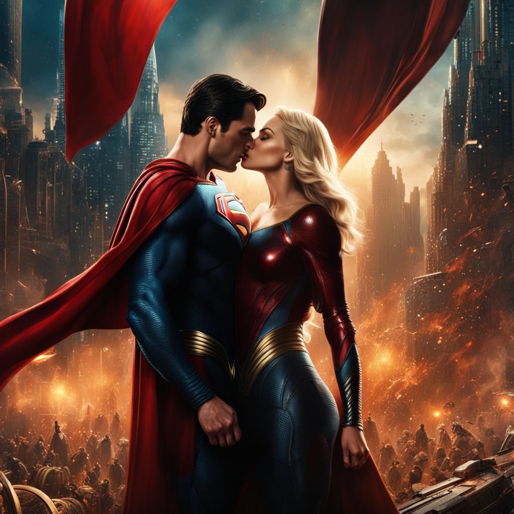 Superman Kissing Margot Robbie: Detailed Digital Painting