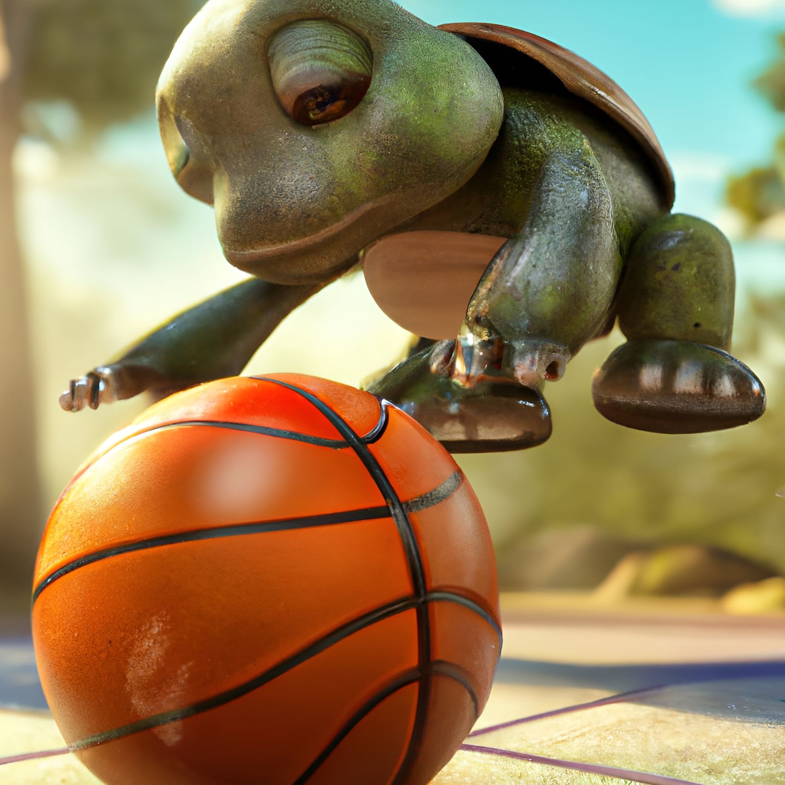 Adorable Turtle Plays Basketball: 3D Rendered Art