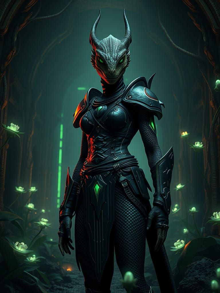 Female Silurian Warrior in Ancient Temple