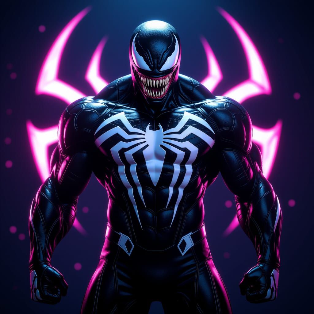 Venom in Iron Man Suit with Neon Pink Accents