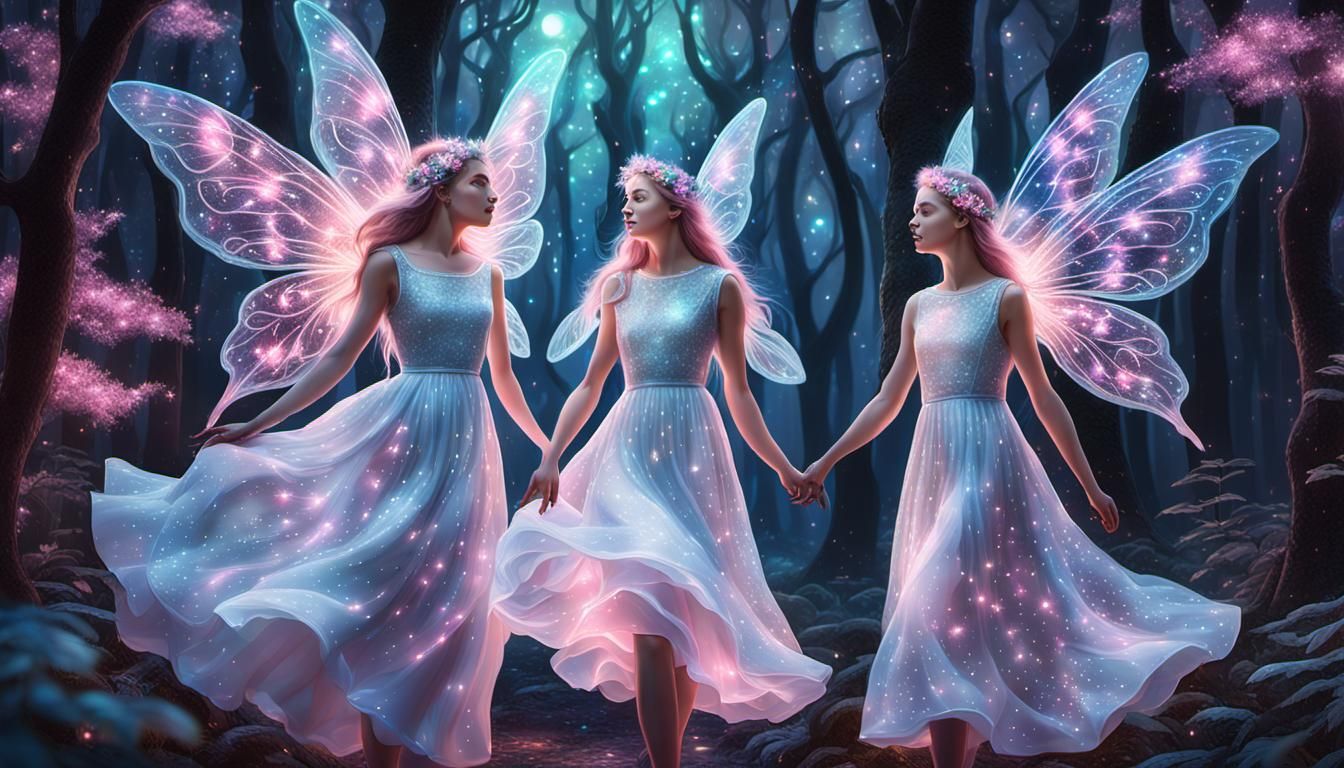 Fairies in Whispering Woods with Pink Glow