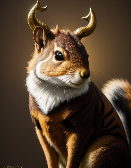 Horned Squirrel Oil Painting with Chiaroscuro Lighting