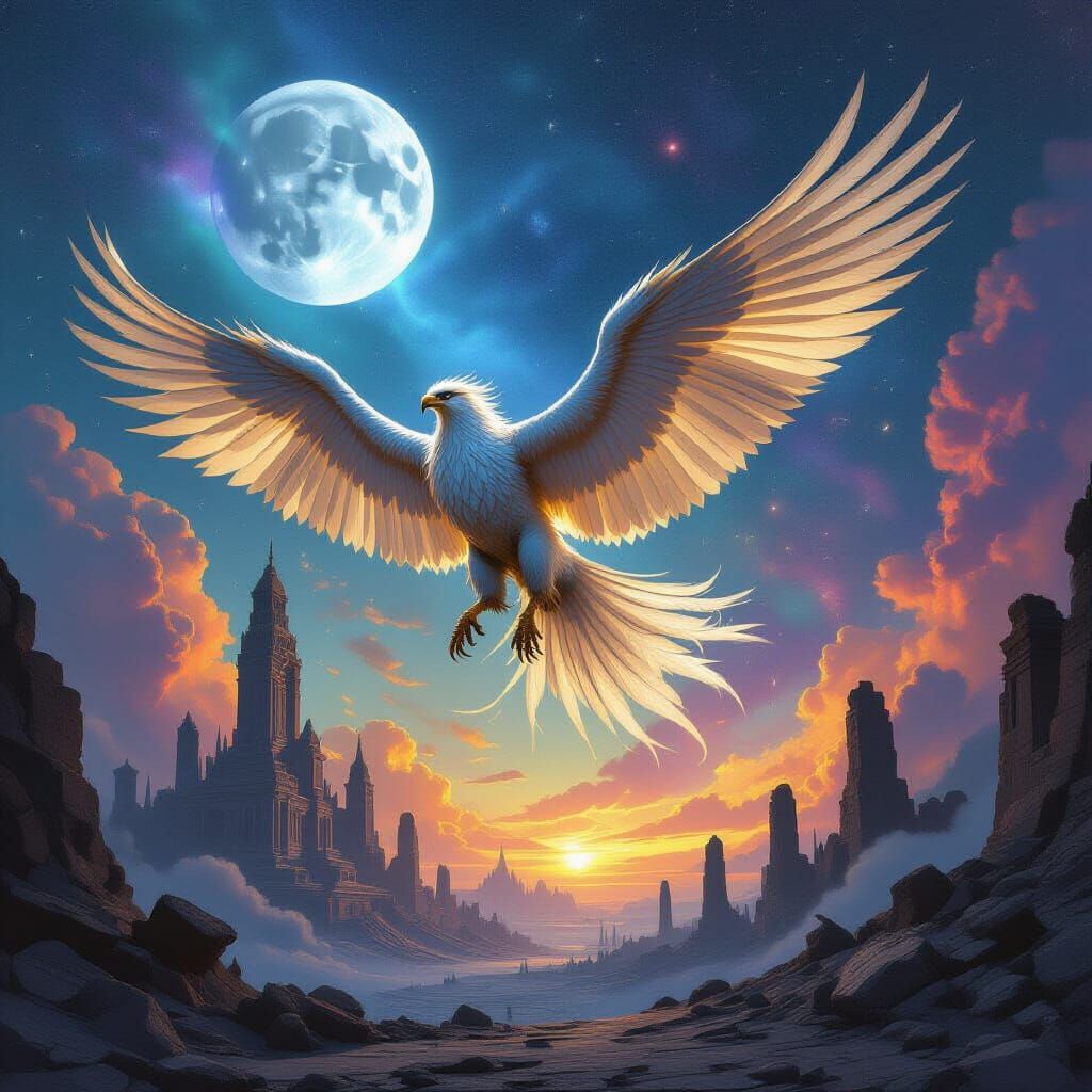 Majestic Griffin Soars Over Alien Ruins