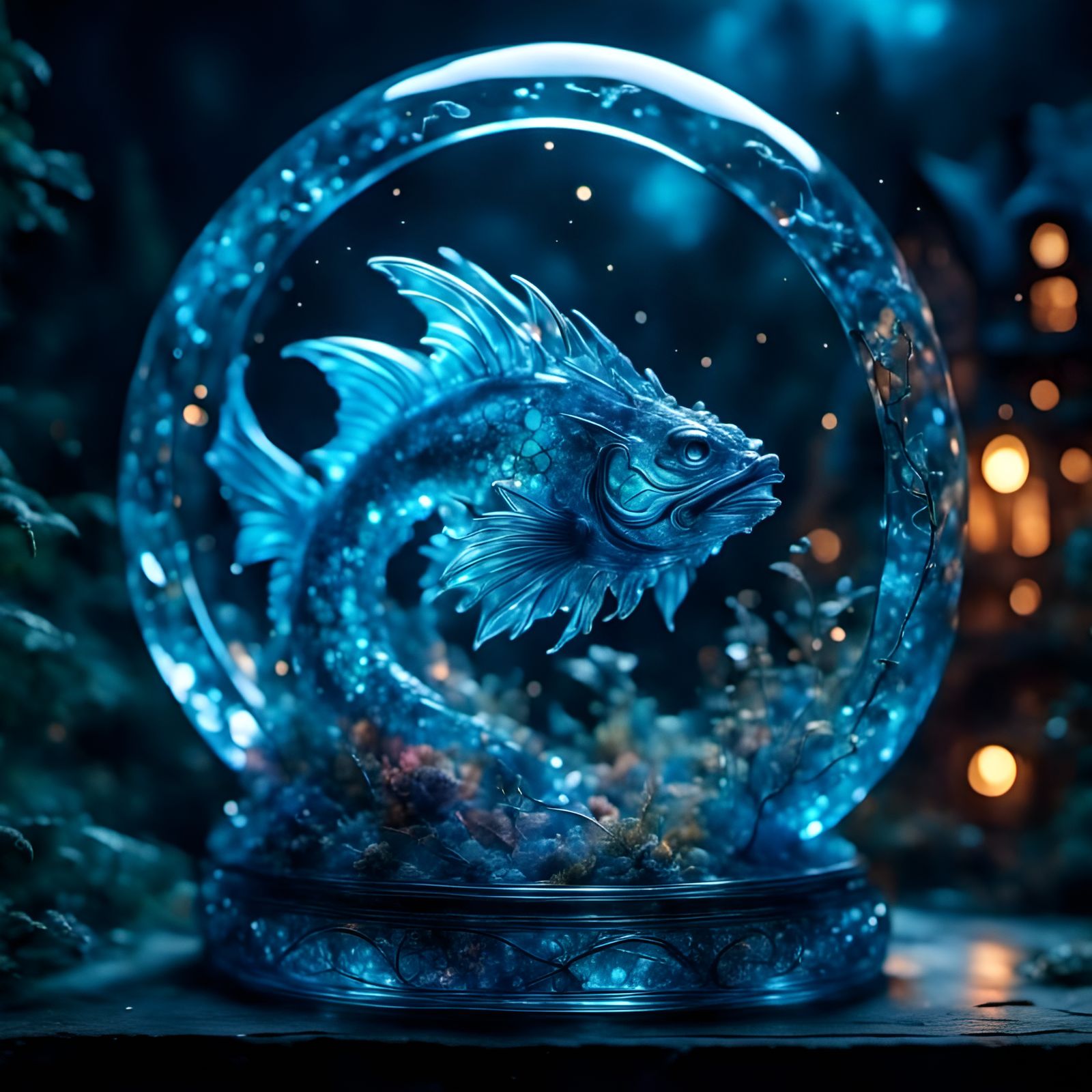 Opalescent Fish-Dragon Hybrid in Art Nouveau Style