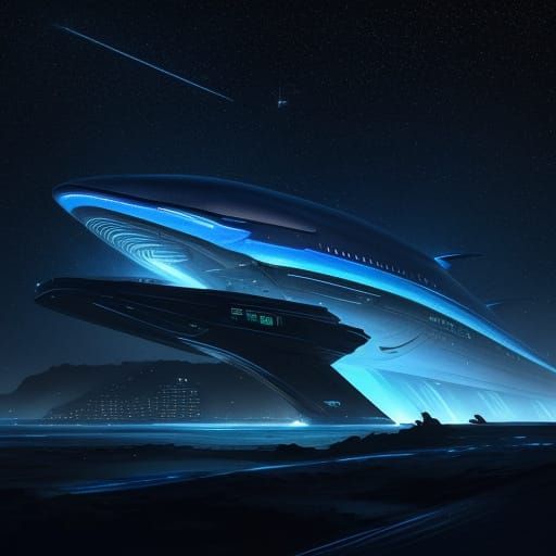 Blue Whale Spaceship Blueprint: Futuristic Concept Art