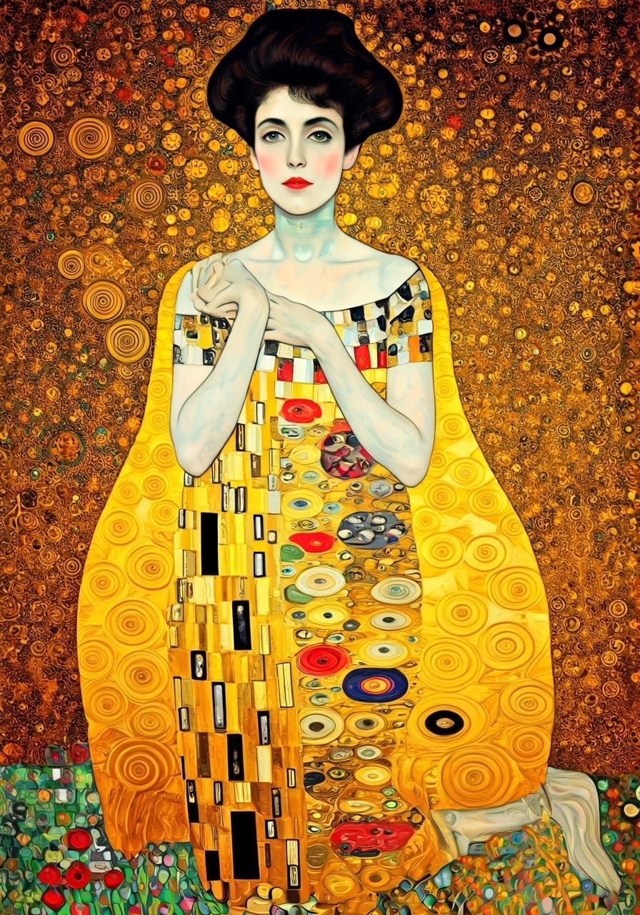 Golden Woman Portrait in Impressionistic Style