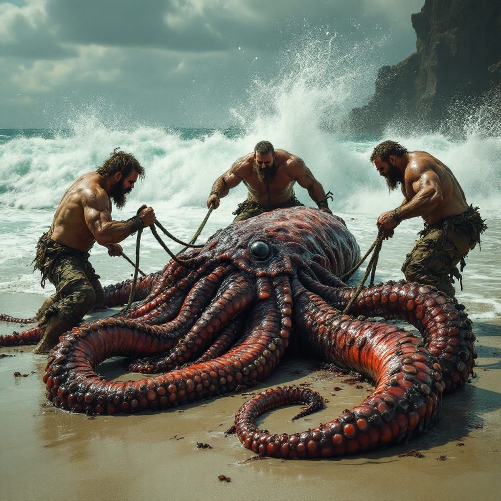 Mighty Men Battle the Beached Kraken
