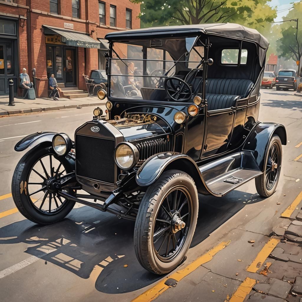 Hyperrealistic Ford Model T Splash Art