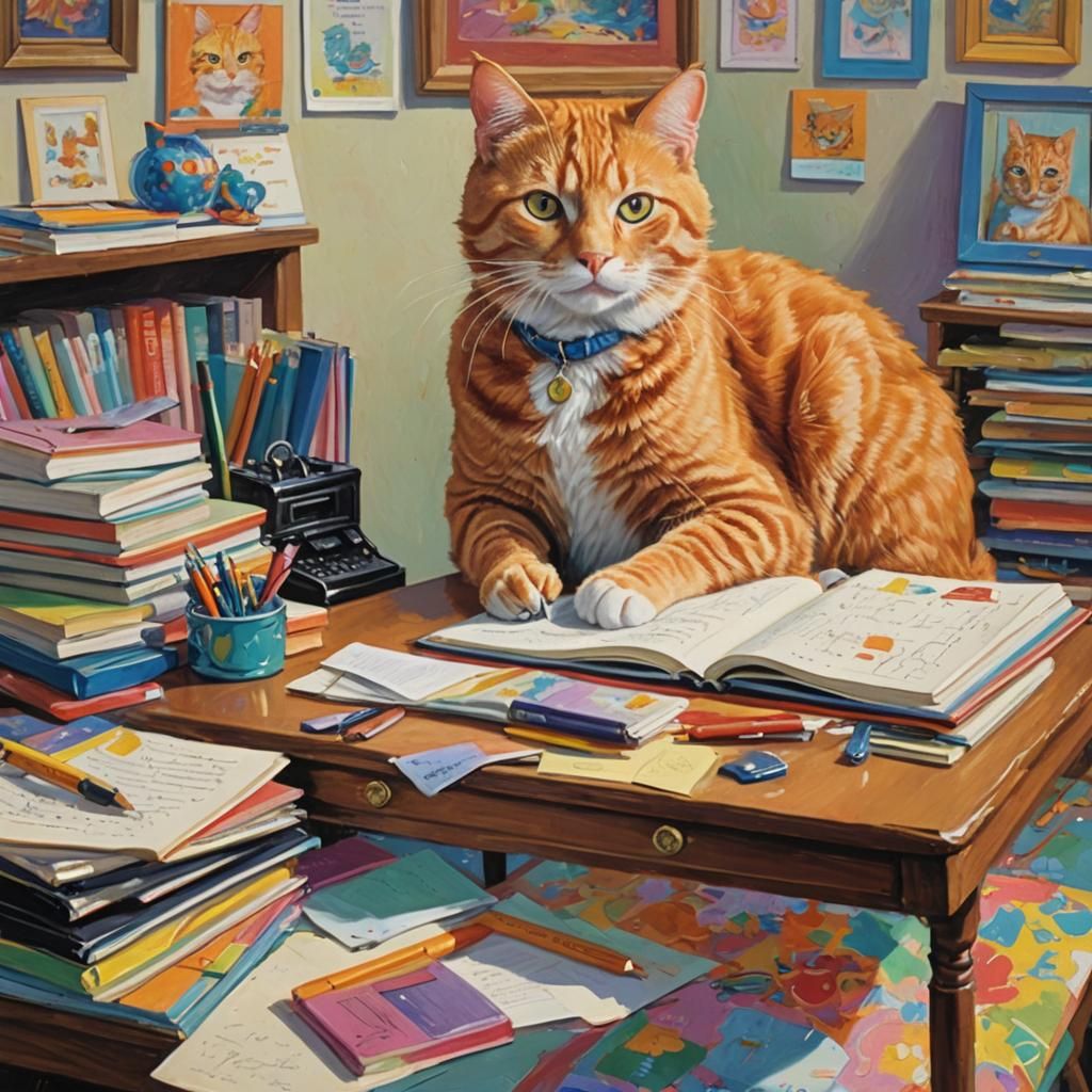 Orange Tabby Cat Journaling, Lisa Frank Style