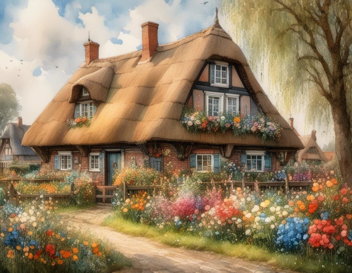 North Frisian House in Encaustic Watercolour Style