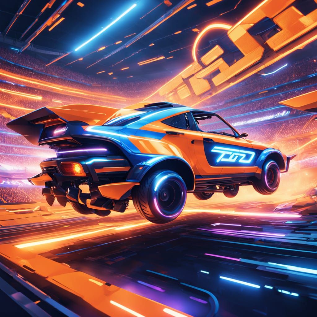 Neon-Fueled Speedsters in Futuristic Stadium
