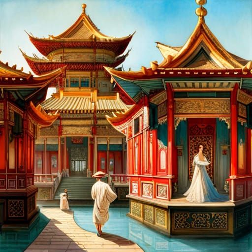 Detailed Chinese Palace in Whimsical Style