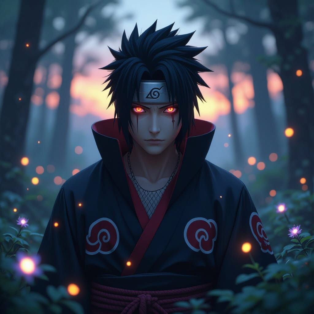 Shisui Uchiha in Akatsuki Cloak with Sharingan Eyes