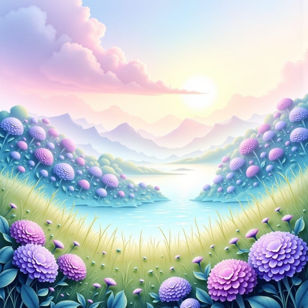 Dreamy Pastel Watercolor Landscape in Impressionist Style