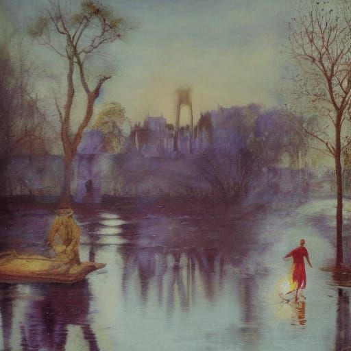 Water Man Stepping into Flames with Melancholy