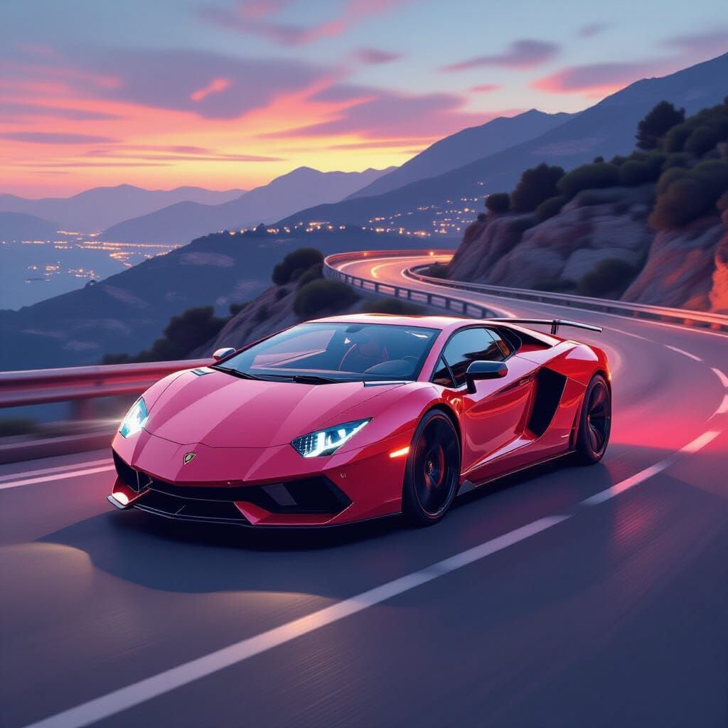 Sleek Lamborghini Speeding: Stylized Realism in Vibrant Colo...