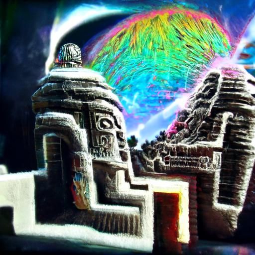 Cosmic Aztec Temple by Pablo Amaringo, Holographic Illustrat...