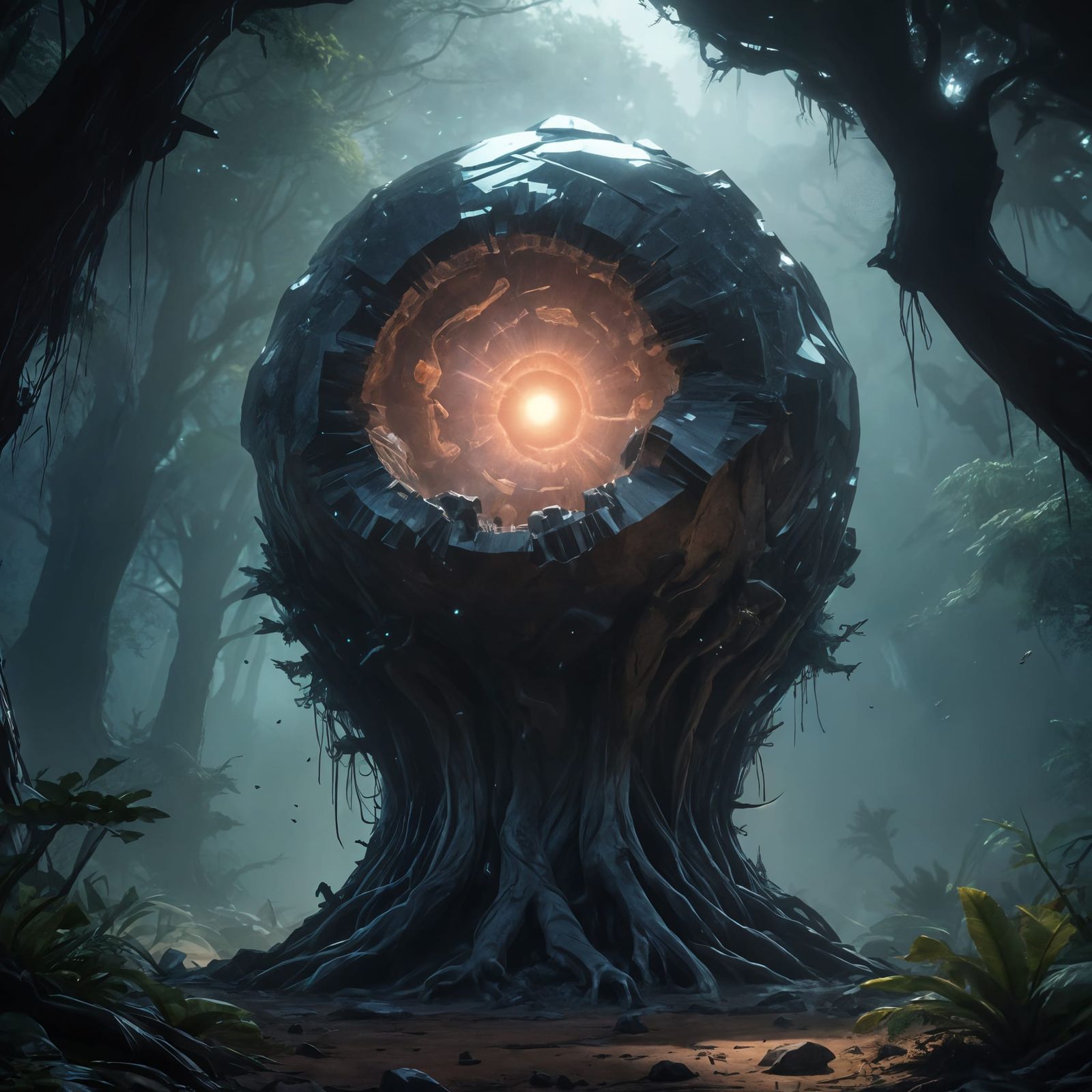 Cosmic Crystal Monolith in Alien Landscape