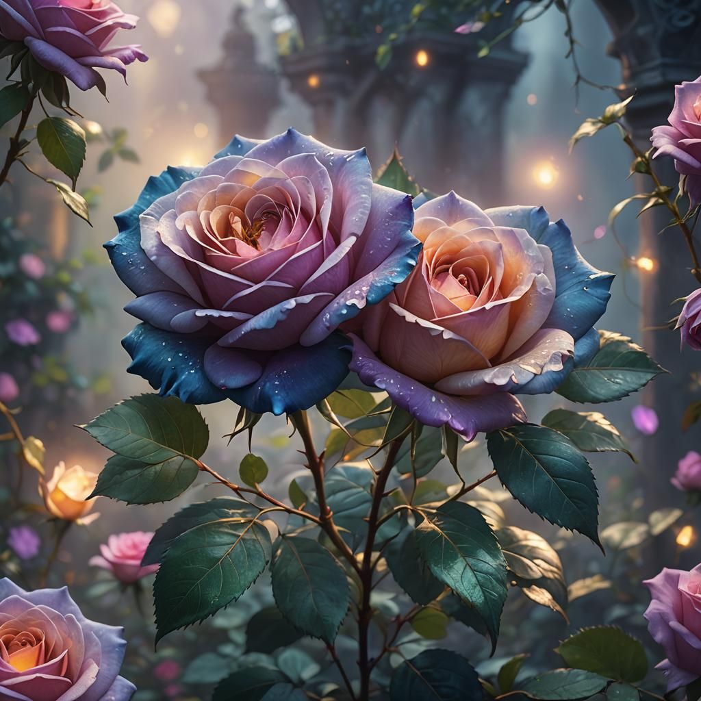 Mystical Rose in Ancient Garden: Fantasy Concept Art