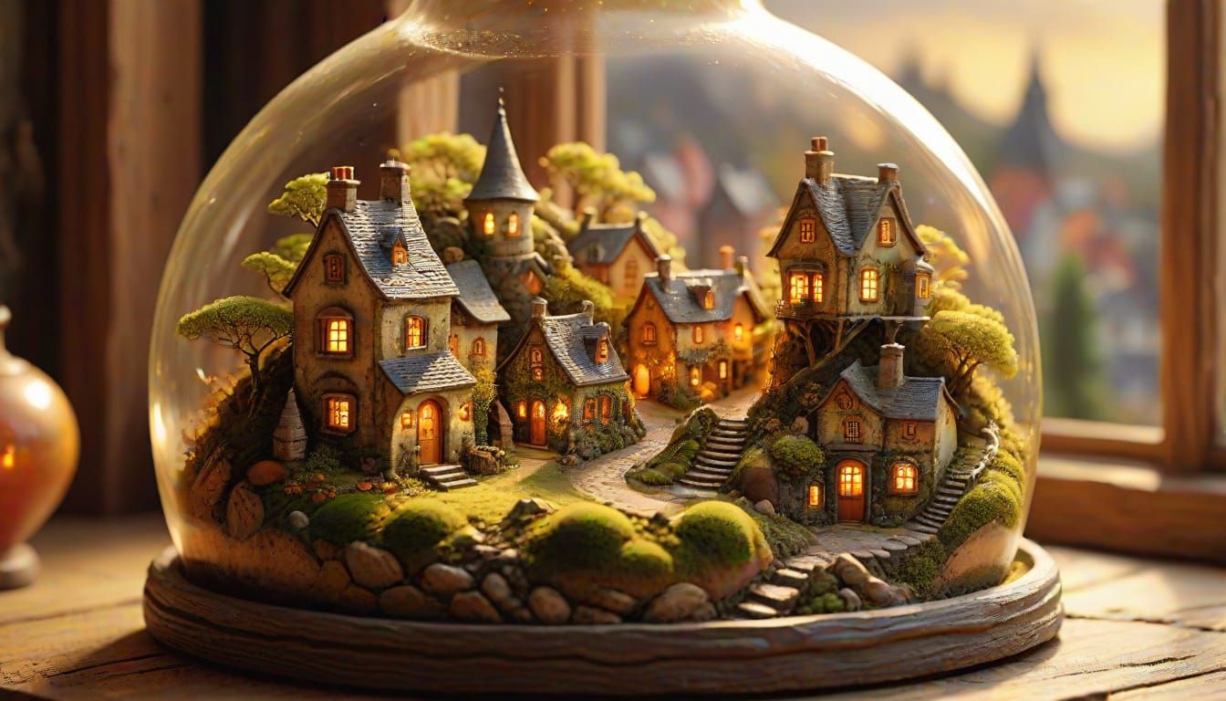 A miniature diorama of an old European town