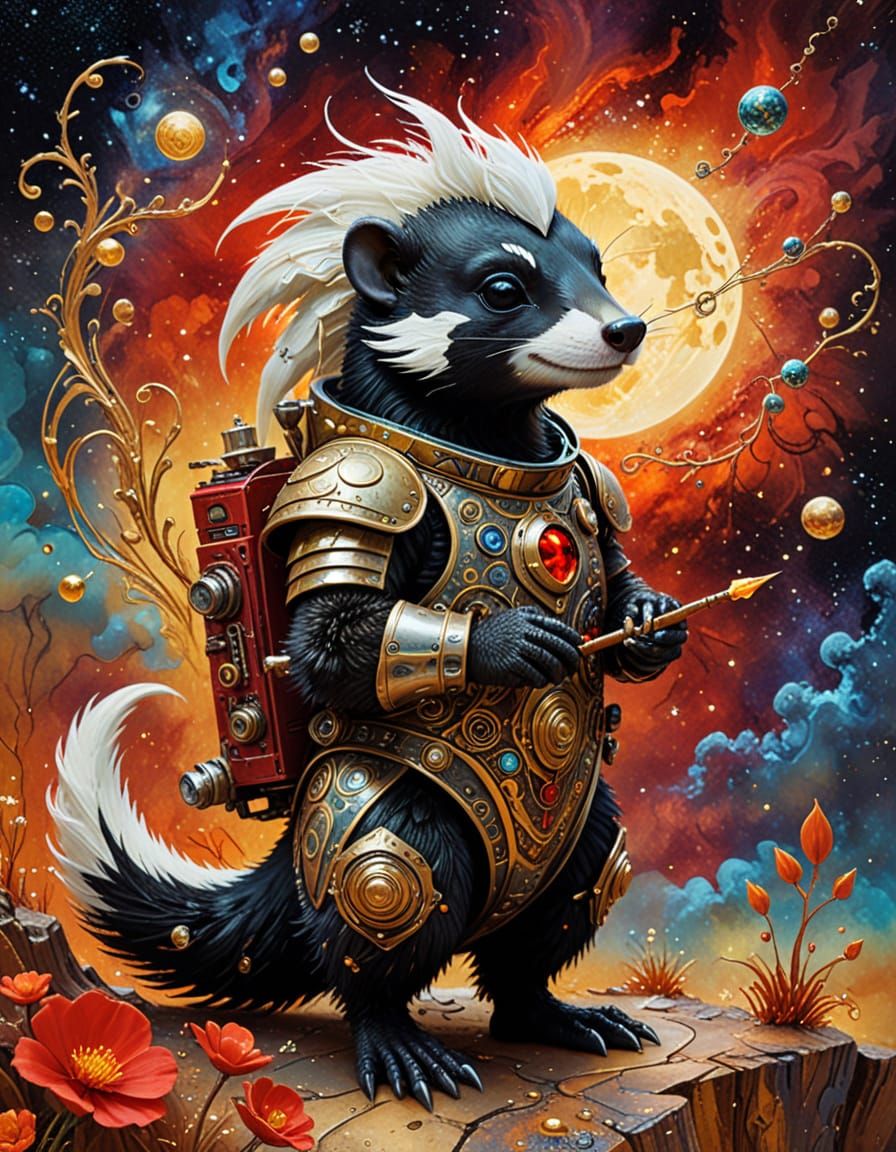 Cyberpunk Knight Skunk on Lunar Base Alpha