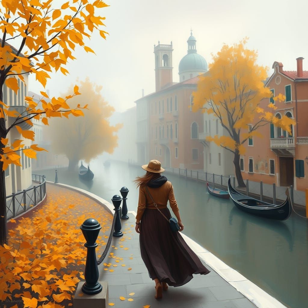Venice Autumn Scene in Impressionist Style