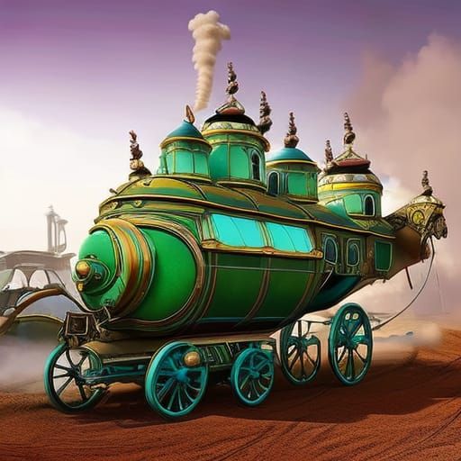 Steampunk Teapot Carriage with Robot Driver