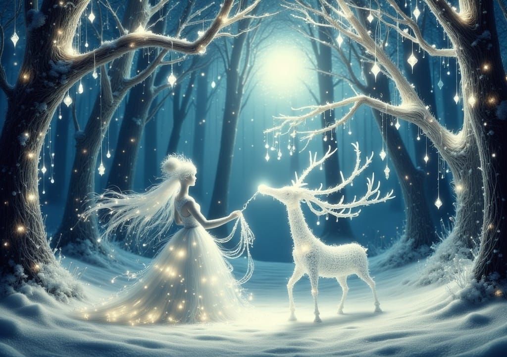 Snowy Fairy Tale Forest in Golden Age Illustration Style